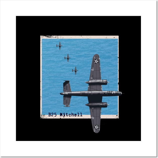 B25 Mitchell WW2 bomber airplane over the ocean Wall Art by Jose Luiz Filho